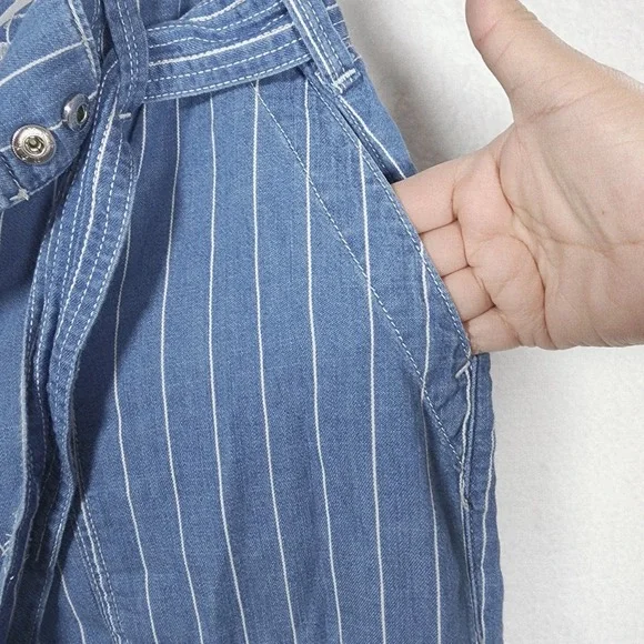 Seven7 Women's Wide Leg Pant Size 12 Belted Blue Striped Pockets Comfort NWT - Picture 8 of 15